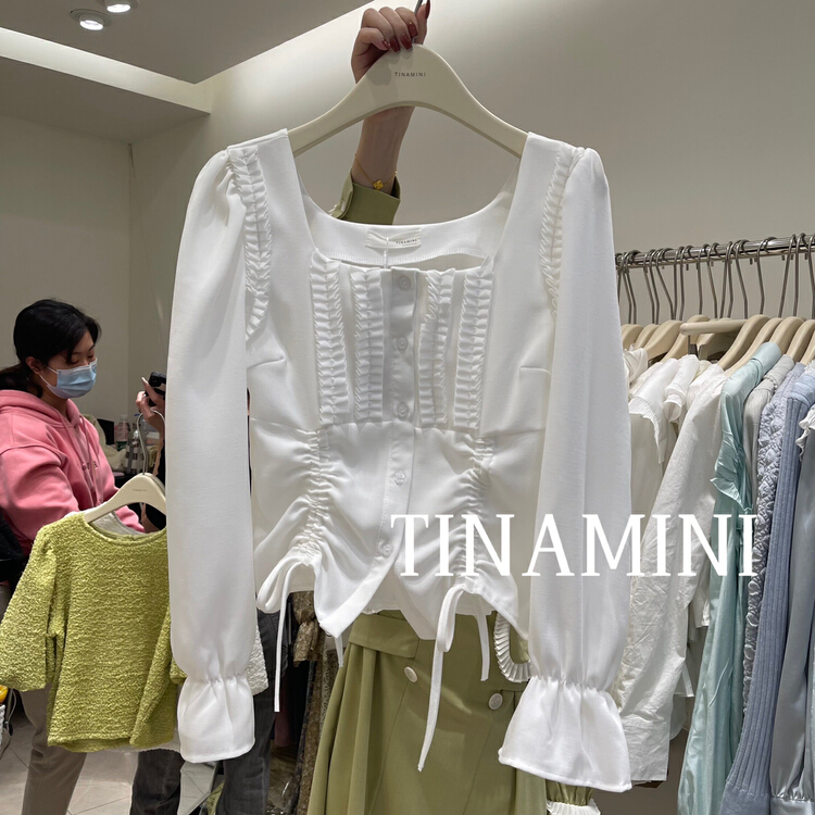 goods in stock! [Tina Mini] French retro court style drawstring blouse m6633# hjy