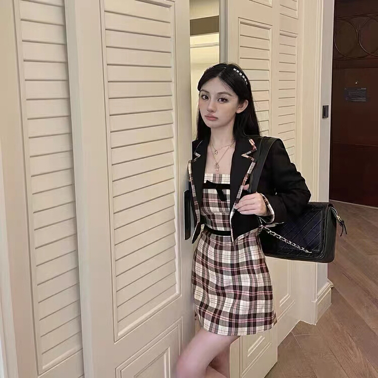 goods in stock! [are studio] design sense Plaid stitching short suit 9758# WPL