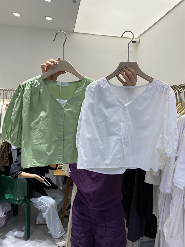 goods in stock! New in early summer! [sanbara] V-neck single breasted fashion shirt 9356# LSW
