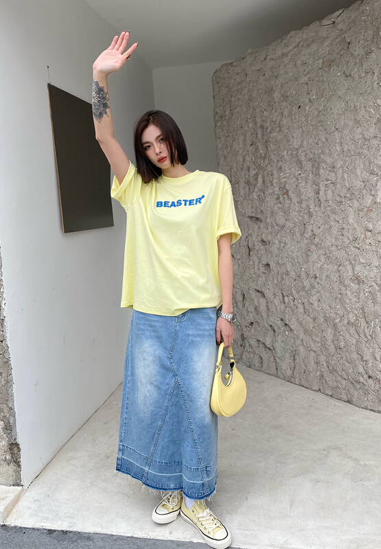 [Za] high waist and thin back split contrast color fake pocket denim skirt 10293# LSL