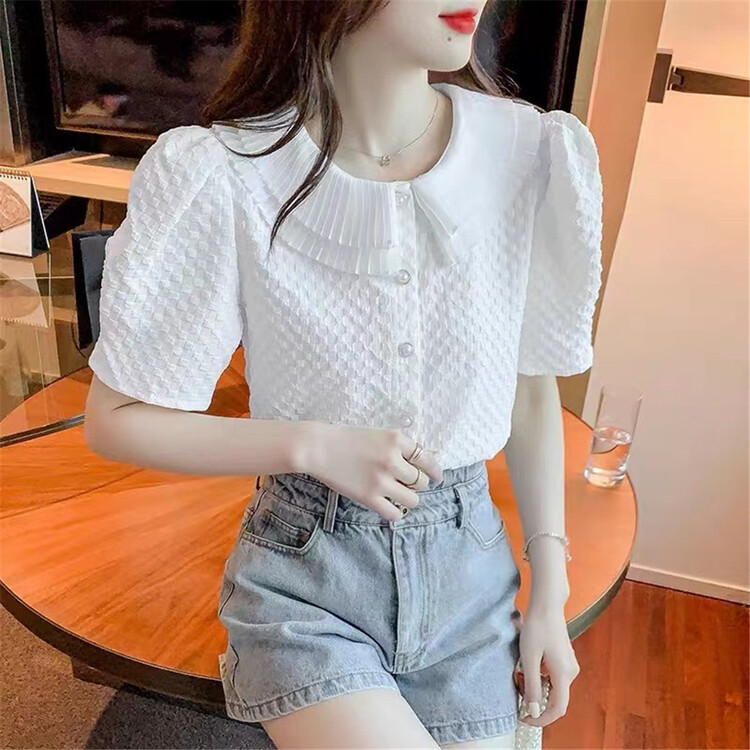 goods in stock! New in early summer! [Duomi] lotus leaf collar fashion versatile small shirt 913# zxl