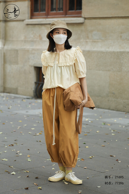 [original of three plain clothes] simple temperament, casual literary style shirt 77396# XYJ