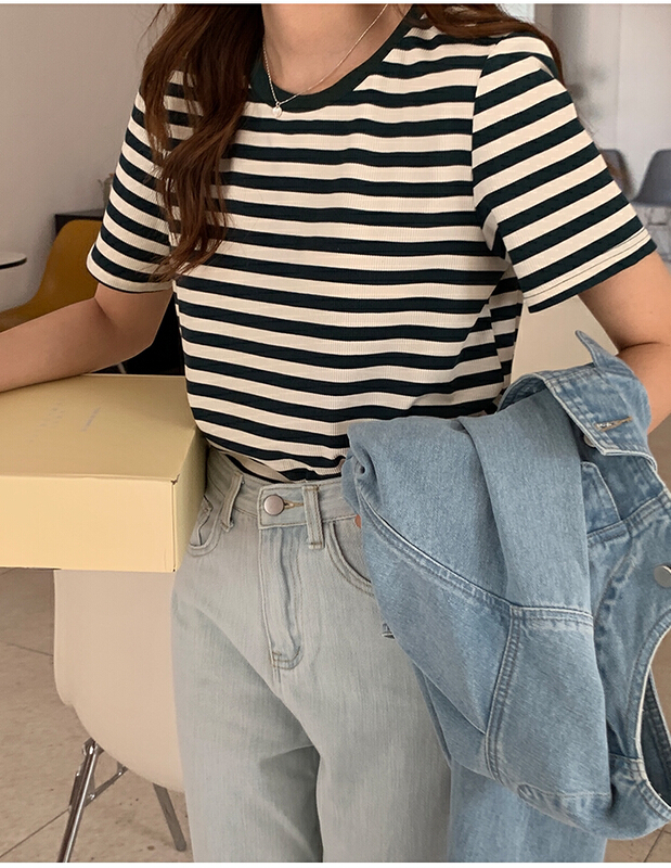 New year in early spring! [the mind] ins Korean style round neck striped sweater 60032# jhy