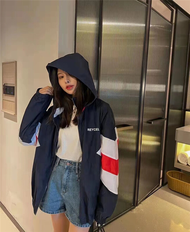 New in early summer! [OIT] Korean hooded color blocked zipper sunscreen shirt 9013# HBx