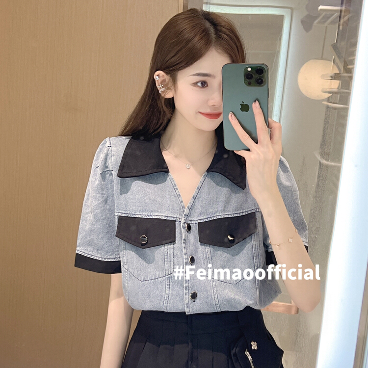 [Feimao (Yimao)] color blocking fashion niche shirt ym-7678# LSL
