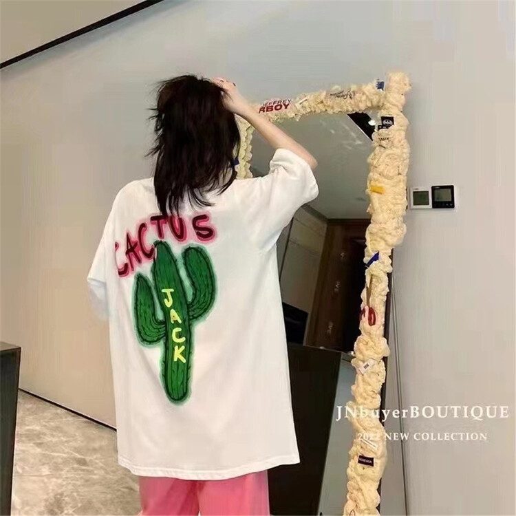 [Tutu] Korean version cactus front and back printed short sleeve T-shirt c139\cqw