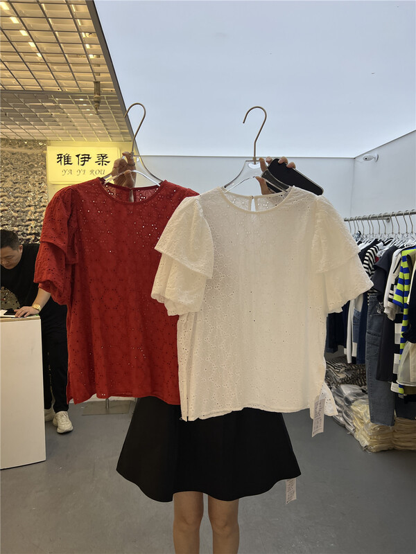 [yayirou] round neck hollow out comfortable short sleeve T-shirt 6625# hyy