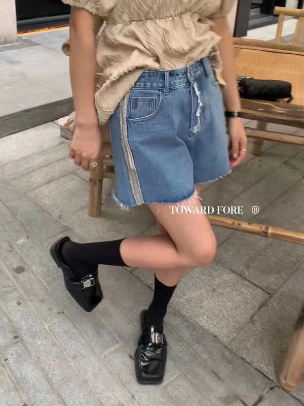 [ward front] Korean fashion versatile denim shorts w7022# zxl