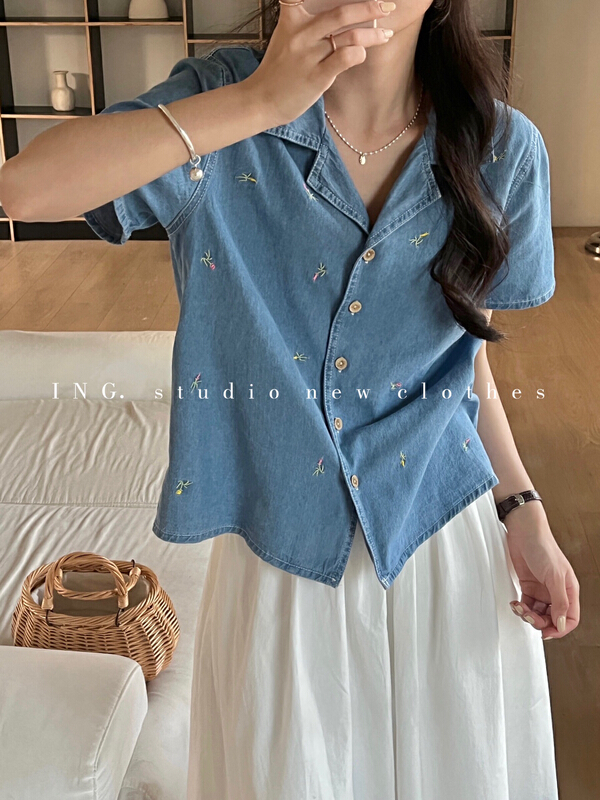[ing] casual and versatile denim embroidered shirt 7438# ZSY