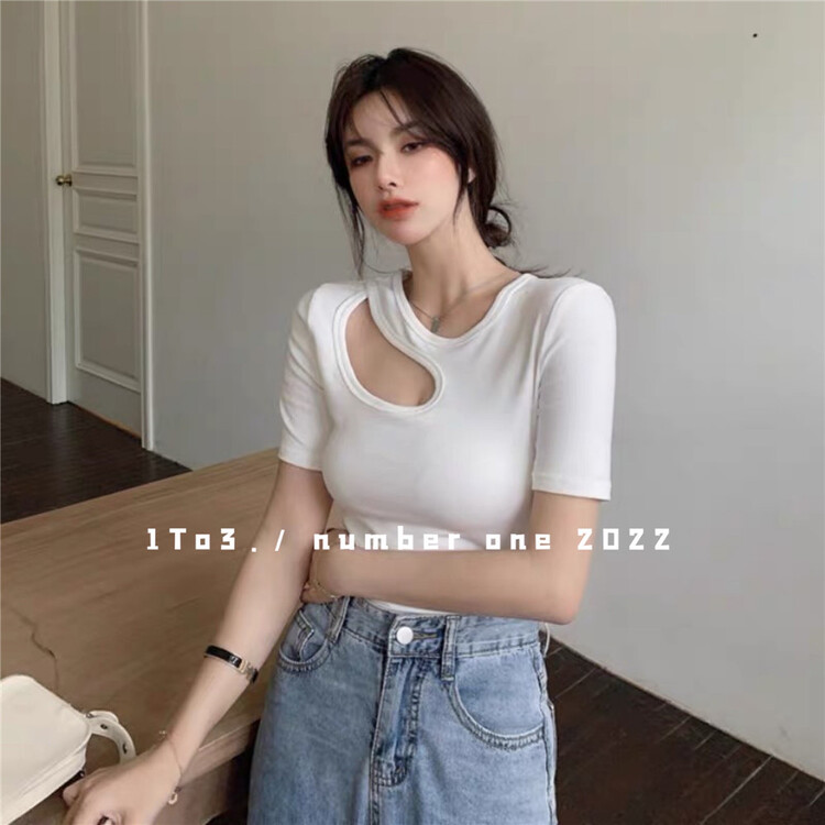 [1to3] Korean slim fit hollow out design Short Sleeve T-shirt 8068# LSW