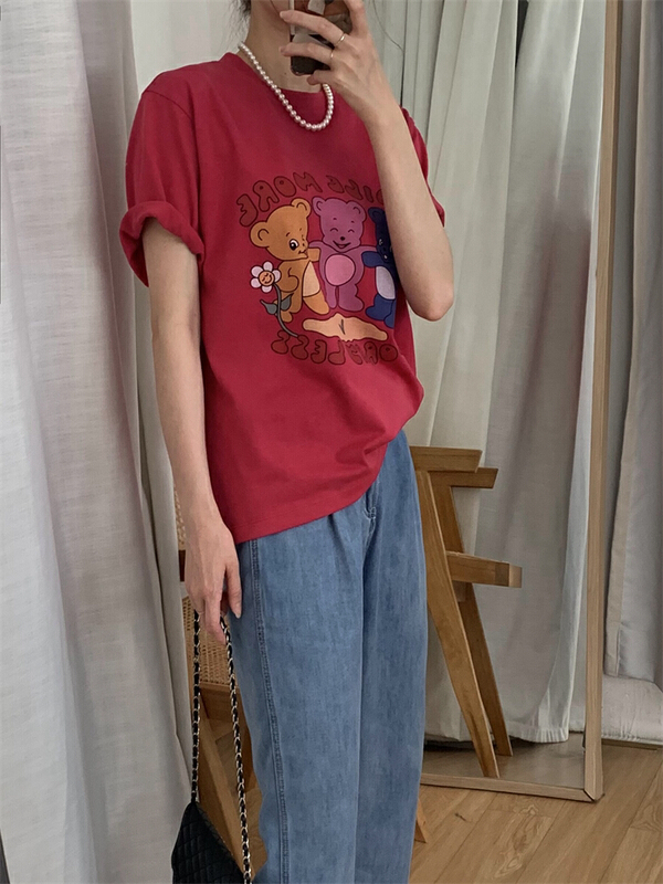 New in early summer! [about me] design sense cartoon short sleeve T-shirt 212018# cqw