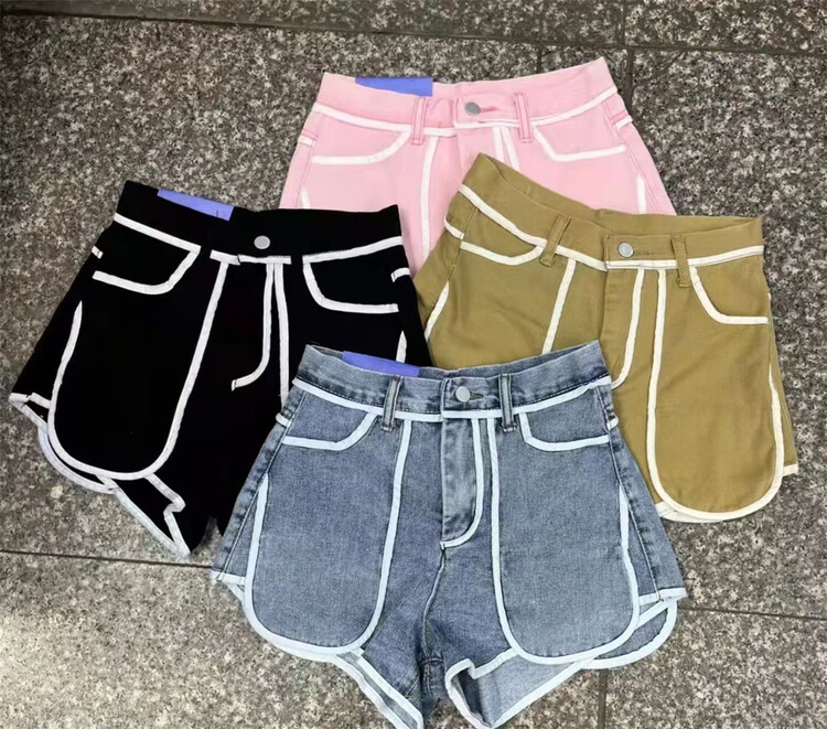 [thirteen inspirations] high waist, thin, pure style, contrast color denim shorts 2223# PCZ