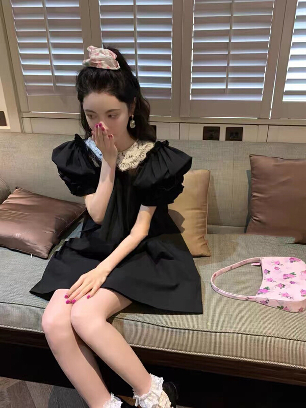 [mi ni] heavy industry lace stitching slim dress 1085# PCZ