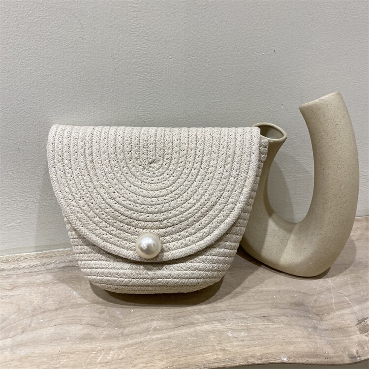 [misslan] simple woven pearl buckle messenger bag a064# XJ
