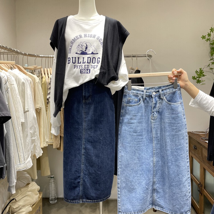 [ange run] back slit POCKET DENIM Korean skirt (skirt only) 8803# ZSY