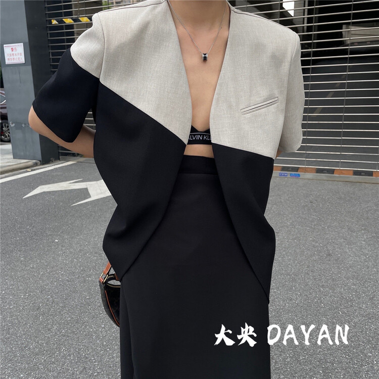New in early summer! [Da Yang] design sense contrast color short sleeved suit 2224# zxx