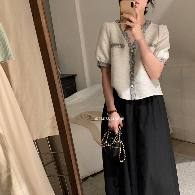 New in early summer! [Imiss] xiaoxiangfeng V-neck single breasted blouse (only selling blouses) cx8032# LSW