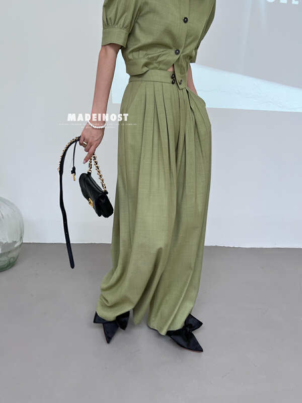 goods in stock! [OSHA madeinost] French loose wide leg casual pants 86262# ll