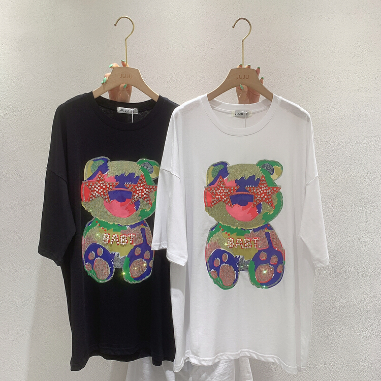 [Juju] craft color bear loose short sleeve T-shirt 90019# LSL