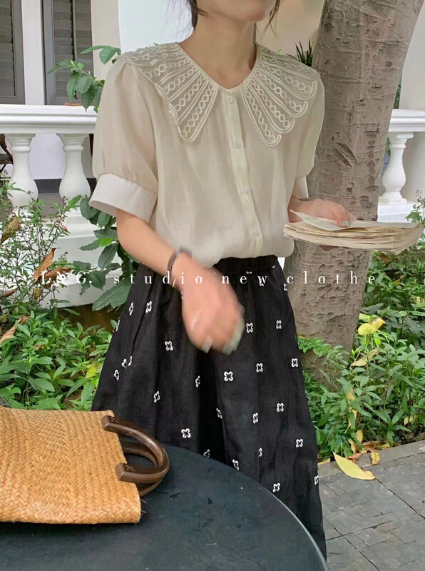 goods in stock! New in early summer! [ing] sweet age reducing loose and versatile lace doll neck blouse 7699# ZSY