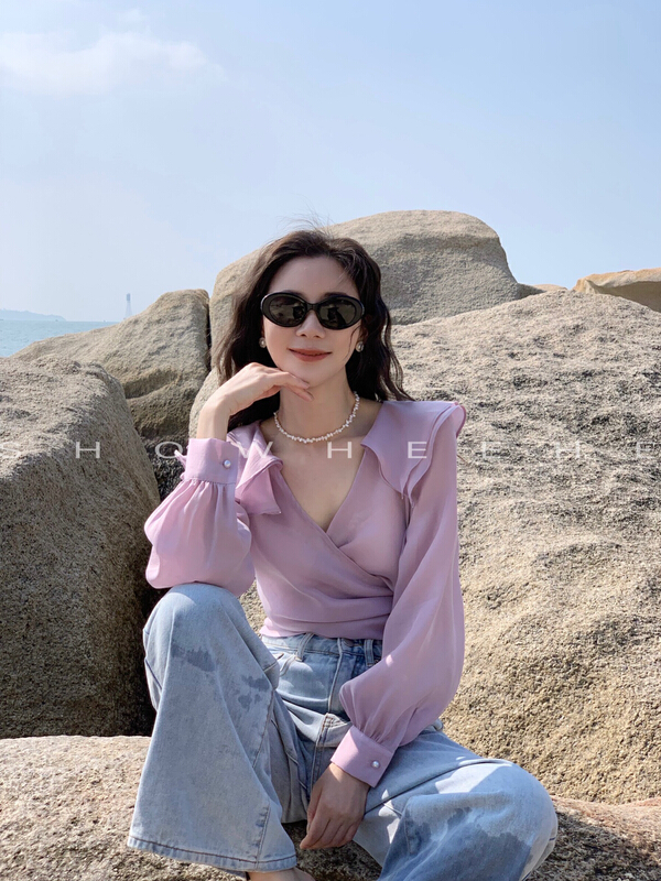 goods in stock! New year in early spring! Buyer recommendation! [xiuxixi] sweet and versatile Ruffle collar waist small shirt 9019# zxx