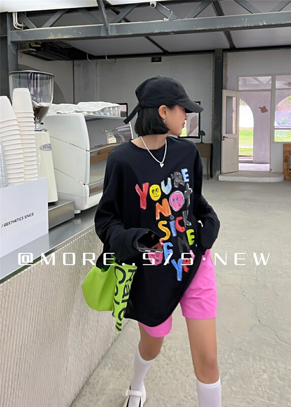 [more] Korean Print Long Sleeve T-shirt 8892# ozq