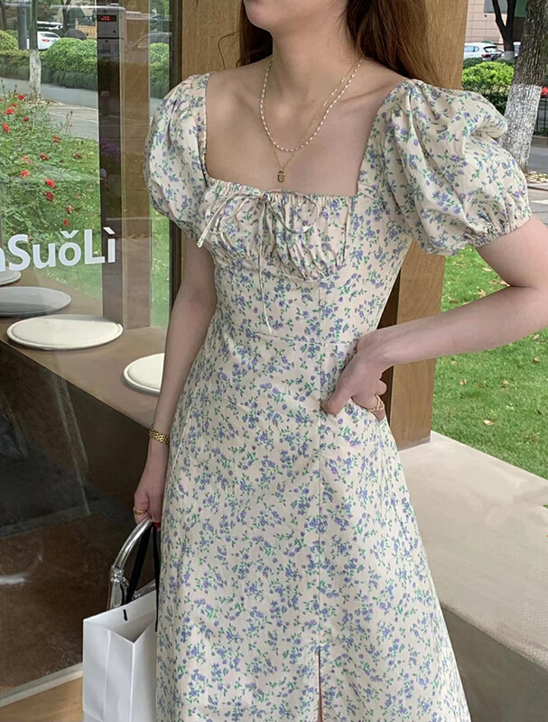 [are studio] French square neck floral slit dress 81200# zxx