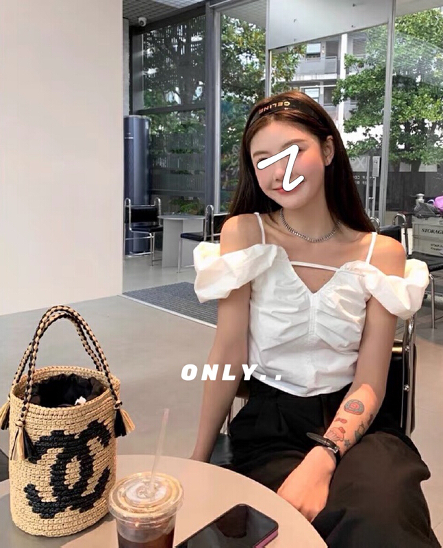 New in early summer! [only] one shoulder sling fold design blouse 1857# JJ