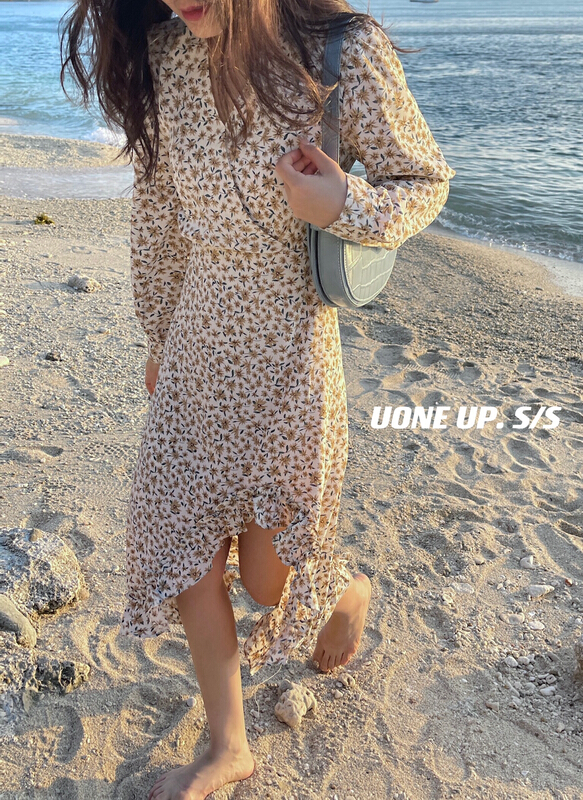 goods in stock! New year in early spring! [uone] fresh and sweet floral dress 98172# LSL with short front and long back