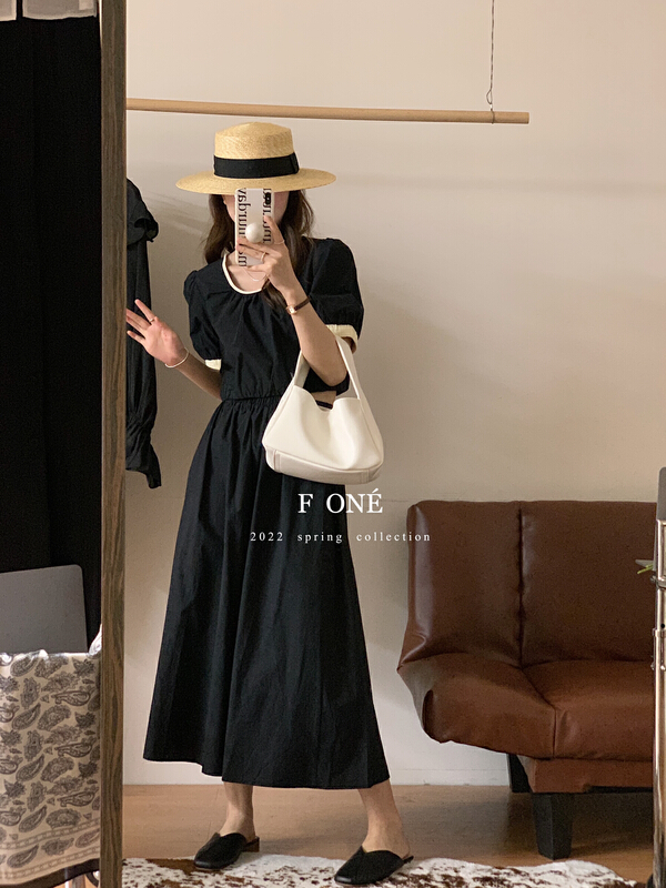 [f one] Korean color contrast blouse + loose skirt two piece suit 66122# WPL