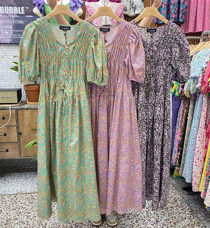 [N21] Vintage elegant V-neck floral waist dress ys1-8299# WPL