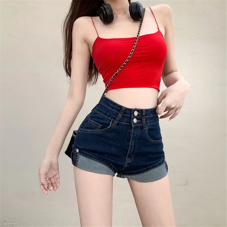[Xiaoyan family] high waist crimped fashion denim shorts 9211# XYJ