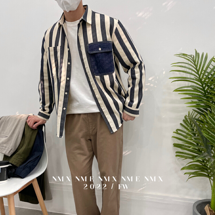 New year in early spring! [Macallan] Korean personalized stripe color matching Pocket Shirt 2209# ZZL