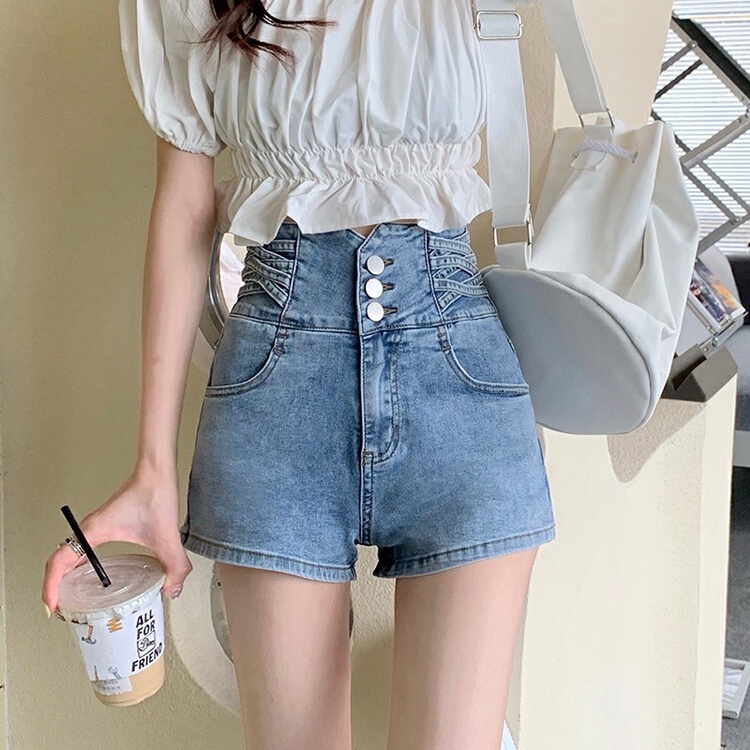 [four seasons] Korean versatile high waist denim shorts 8158# LSL