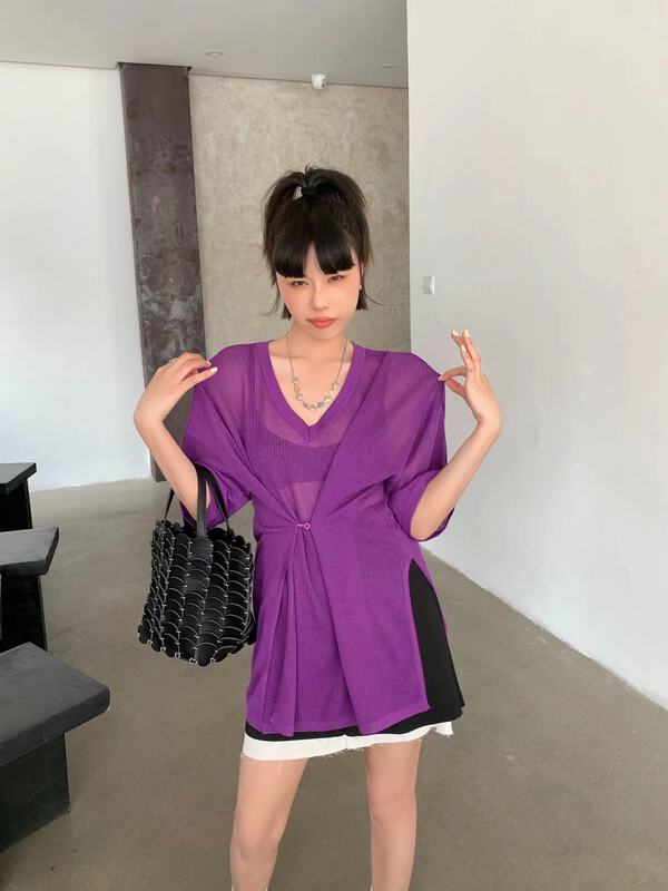 [DTU] V-neck loose foreign style fashion short sleeve T-shirt 52136# LSL