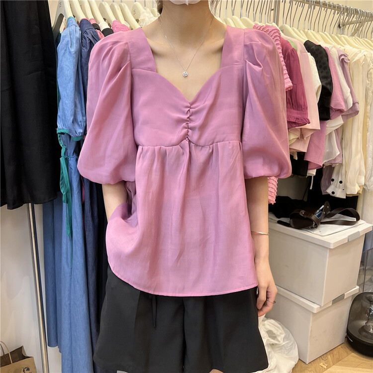 [Ze] simple solid color versatile blouse 3016# ll