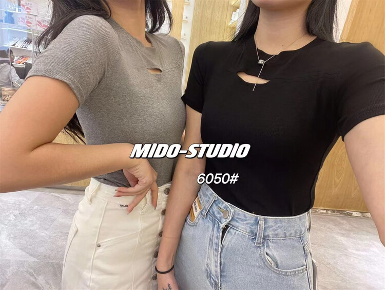 New year in early spring! [Mido] basic versatile simple thin hole short sleeve T-shirt 6050# LSL