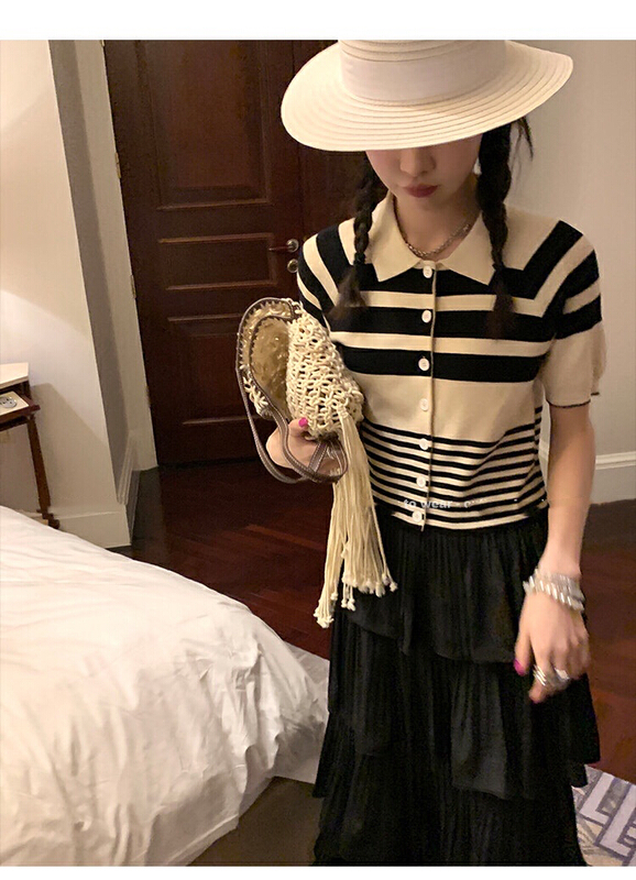 New in early summer! [colorfui] design stripe slim fit sweater 6382# cqw