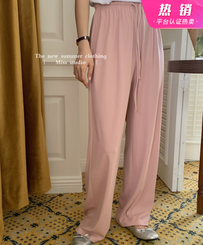 New in early summer! [miss miss home] simple and versatile elastic waist lace up casual pants f2208# zjy