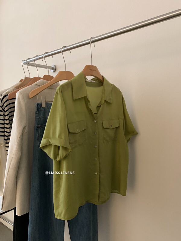 New in early summer! [Imiss] pocket Tencel Korean shirt cx6296# LSW