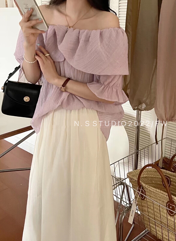 New in early summer! [N.S] Korean style, design sense, short sleeve, one line collar shirt 8521# WPL