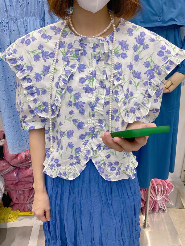 New in early summer! [jyn Jinyu lemon] Korean fashion floral versatile blouse (without necklace) 7235-2# LSL