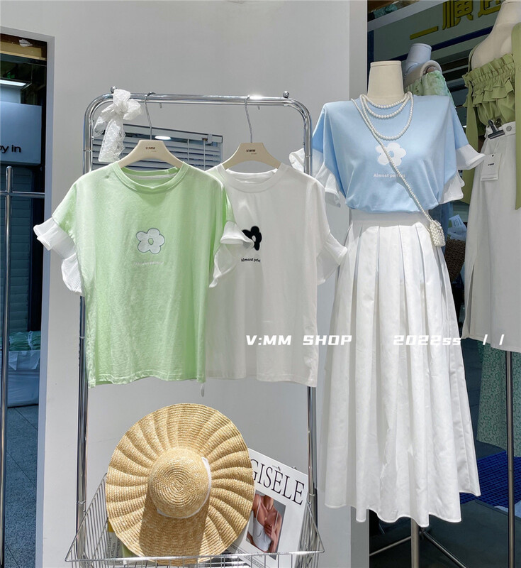 New in early summer! [V: mm] niche feature Feifei sleeve versatile short sleeve T-shirt (T-shirt only) ys1-2608# CLS
