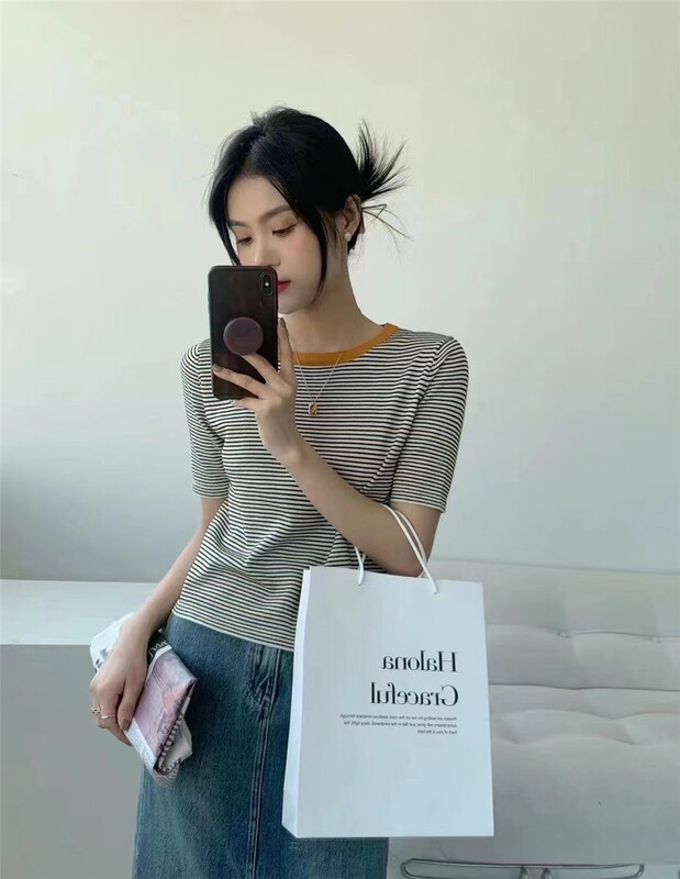 [Yun] casual simple stripe Pullover short sleeve T-shirt 6529# CSX