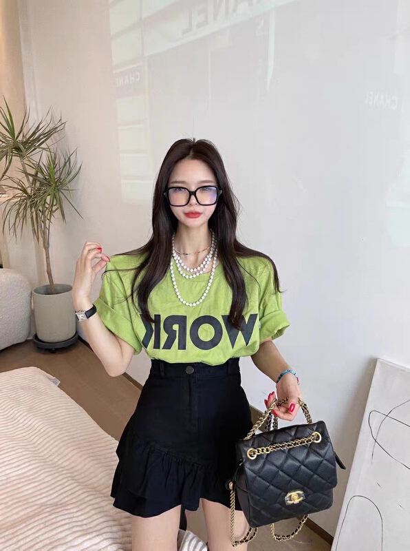 [JH] Korean alphabet T-shirt + wash jeans skirt set 41544# PCZ
