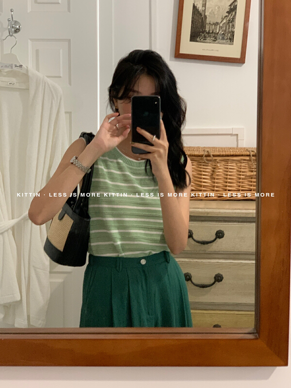 New in early summer! [Kittin] Korean simple striped vest / sling 186# XYY