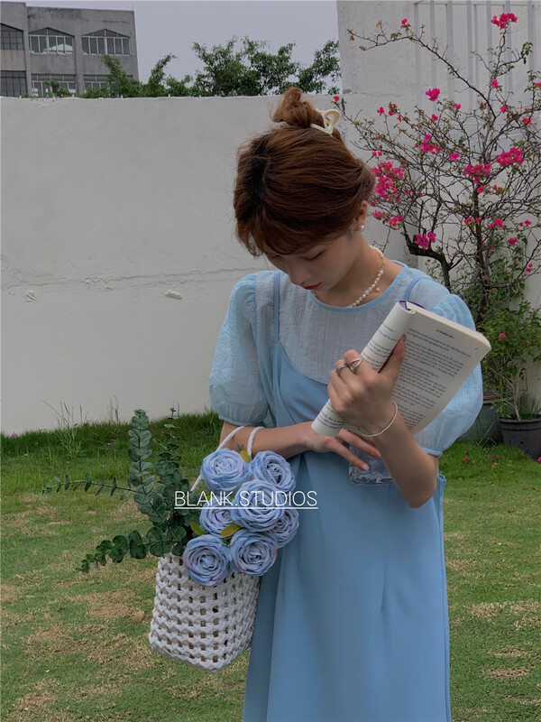 [blank] French style round neck bubble sleeve blouse (for sale only) 522388# WPL
