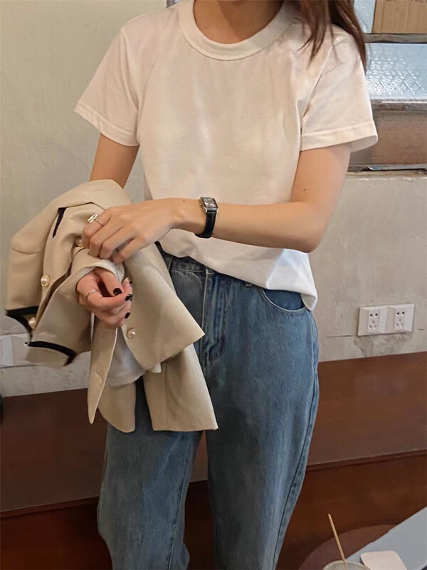 [C for her] crew neck solid basic simple short sleeve T-shirt 3660# XJ
