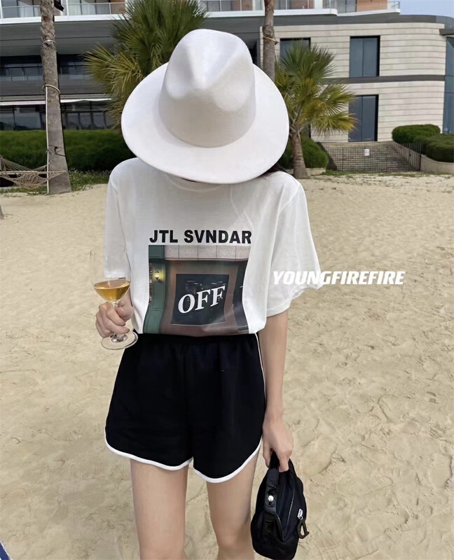 [Fire] high waist color blocking sports casual shorts 015# XJ