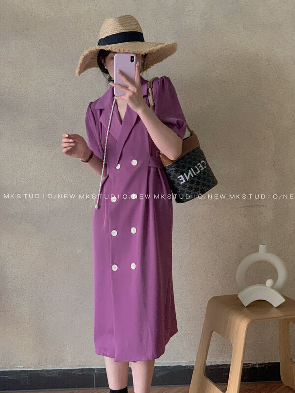 New in early summer! [MK] elegant double breasted dress (with hair band) 3216# hjy